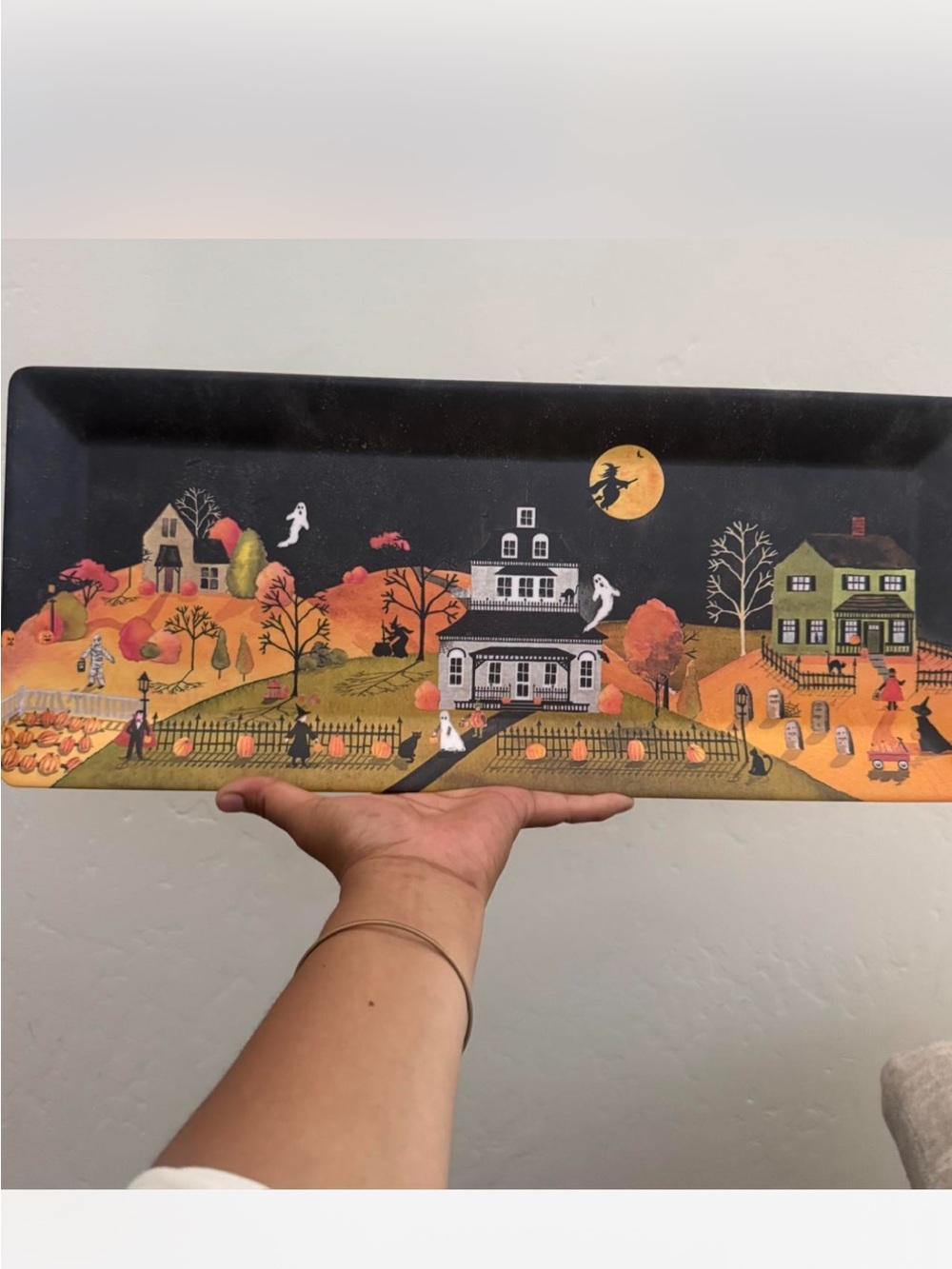 Plastic Halloween Village Decorative Tray - Black & Orange - Picture 1 of 4